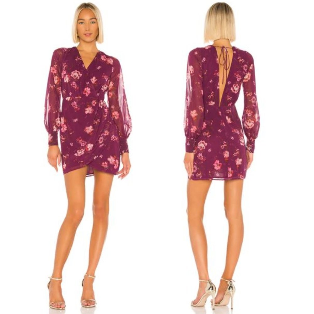 LPA Revolve Maisie Floral Mini Dress in Jolene Floral Medium Sheer Long Sleeve